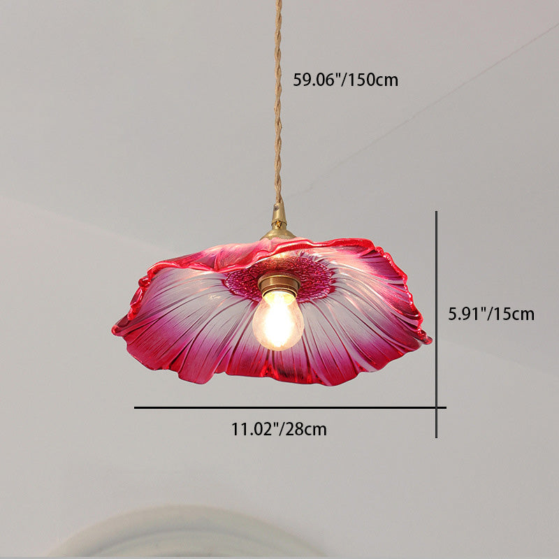 Contemporary Nordic Flower Glass Copper 1-Light Pendant Light For Living Room