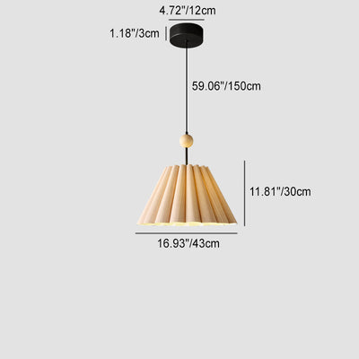 Contemporary Nordic Drum Copper Wood Leather 1-Light Pendant Light For Living Room