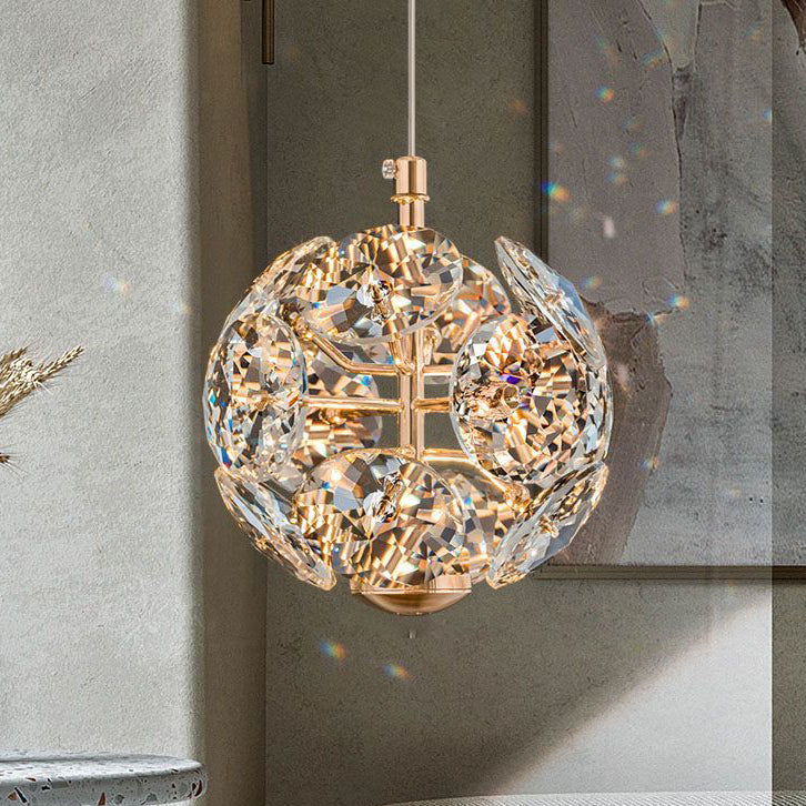 Contemporary Luxury Globe Steel Crystal LED Pendant Light For Living Room