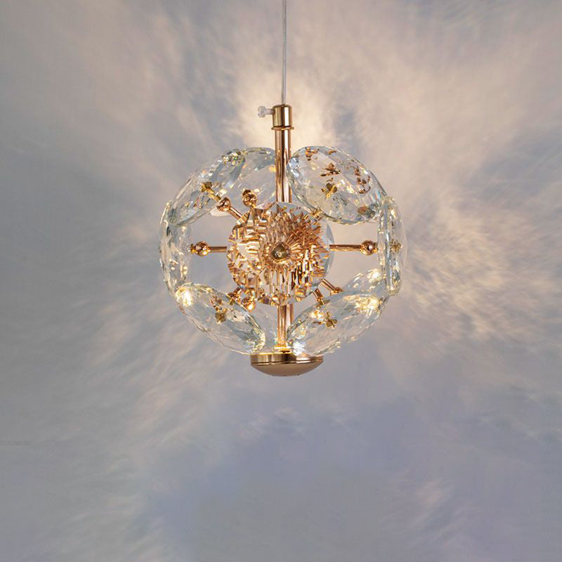 Contemporary Luxury Globe Steel Crystal LED Pendant Light For Living Room