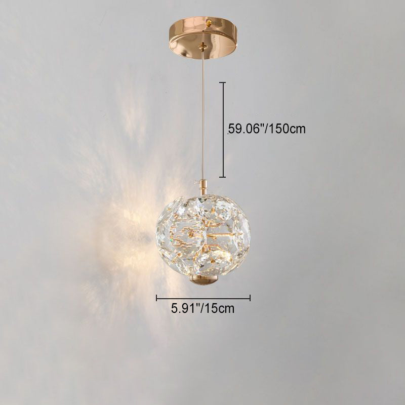 Contemporary Luxury Globe Steel Crystal LED Pendant Light For Living Room