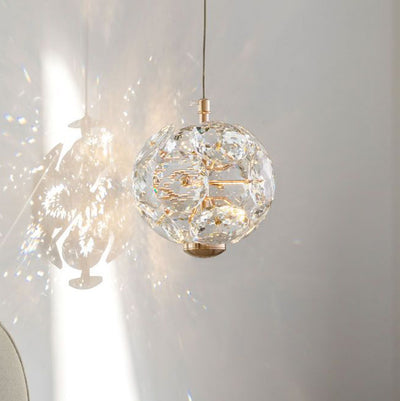 Contemporary Luxury Globe Steel Crystal LED Pendant Light For Living Room