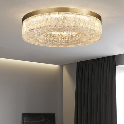 Contemporary Luxury Round Copper Steel Resin LED Flush Mount Ceiling Light For Living Room