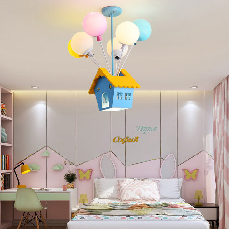 Contemporary Creative House Wood Acrylic Iron 7-Light Kids Chandelier For Bedroom