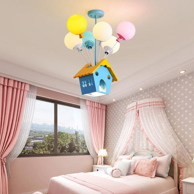 Contemporary Creative House Wood Acrylic Iron 7-Light Kids Chandelier For Bedroom