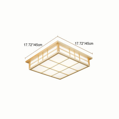 Traditional Japanese Square Wood Paper LED Flush Mount Ceiling Light For Living Room