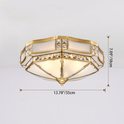 Traditional European Round Copper Glass 3/4-Light Flush Mount Ceiling Light For Living Room