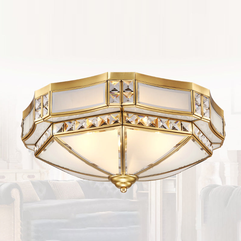 Traditional European Round Copper Glass 3/4-Light Flush Mount Ceiling Light For Living Room