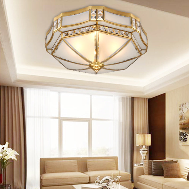 Traditional European Round Copper Glass 3/4-Light Flush Mount Ceiling Light For Living Room