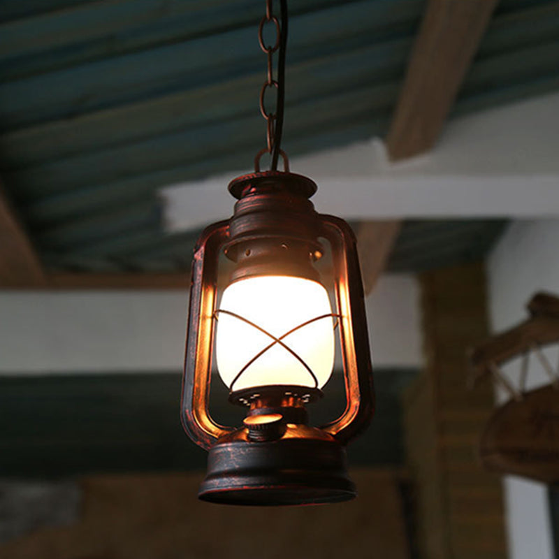 Contemporary Industrial Cylinder Iron Glass 1-Light Pendant Light For Living Room