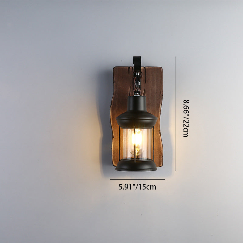 Contemporary Industrial Cylinder Wood Iron Glass 1-Light Wall Sconce Lamp For Living Room