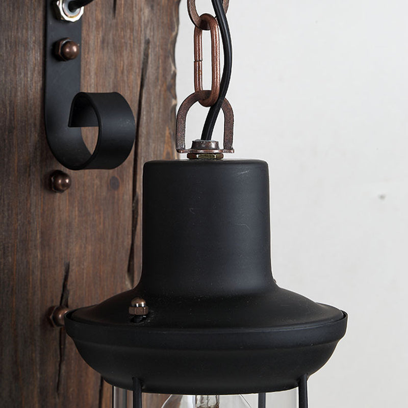 Contemporary Industrial Cylinder Wood Iron Glass 1-Light Wall Sconce Lamp For Living Room