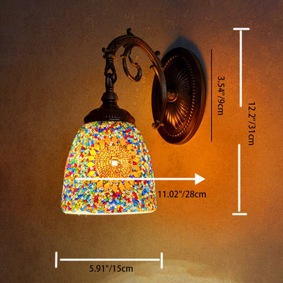 Traditional Tiffany Dome Iron Glass 1-Light Wall Sconce Lamp For Living Room