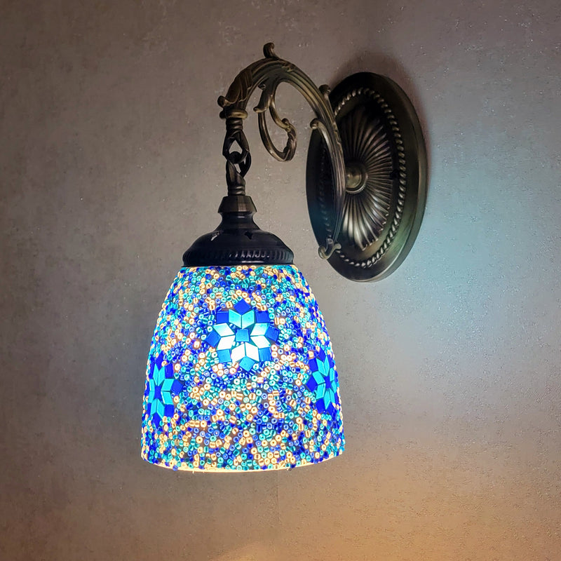 Traditional Tiffany Dome Iron Glass 1-Light Wall Sconce Lamp For Living Room