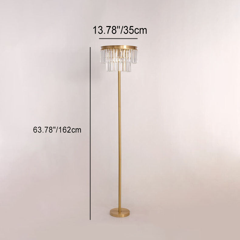 Modern Light Luxury Round Full Copper Prismatic Crystal 3-Light Standing Floor Lamp