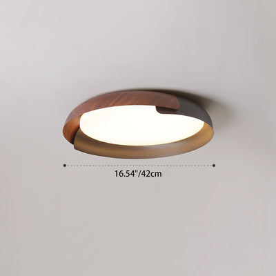 Contemporary Nordic Round Disc Wood Grain Iron Acrylic LED Flush Mount Ceiling Light For Living Room