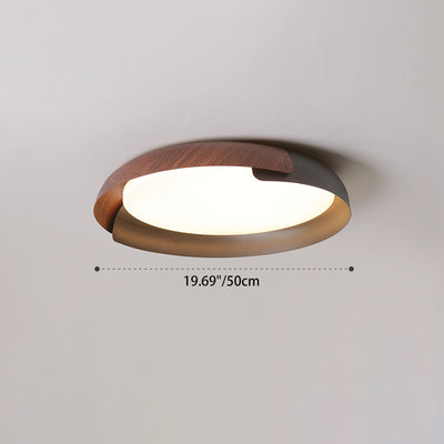 Contemporary Nordic Round Disc Wood Grain Iron Acrylic LED Flush Mount Ceiling Light For Living Room