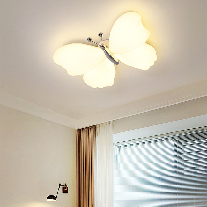 Contemporary Creative Butterfly Iron Plastic LED Flush Mount Ceiling Light For Bedroom