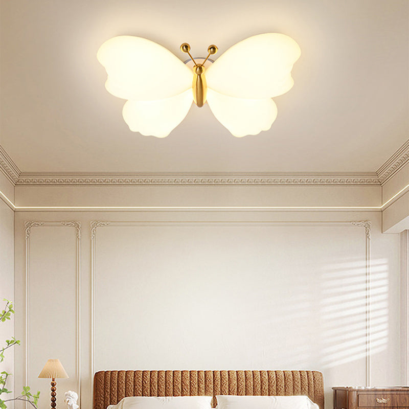 Contemporary Creative Butterfly Iron Plastic LED Flush Mount Ceiling Light For Bedroom