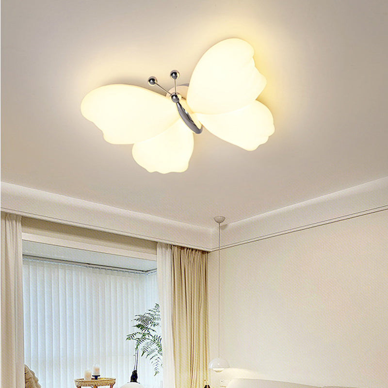 Contemporary Creative Butterfly Iron Plastic LED Flush Mount Ceiling Light For Bedroom