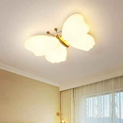 Contemporary Creative Butterfly Iron Plastic LED Flush Mount Ceiling Light For Bedroom