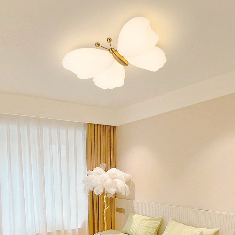 Contemporary Creative Butterfly Iron Plastic LED Flush Mount Ceiling Light For Bedroom