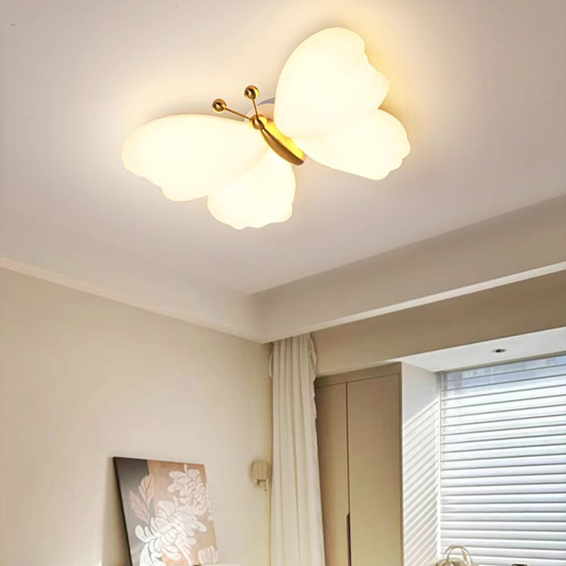 Contemporary Creative Butterfly Iron Plastic LED Flush Mount Ceiling Light For Bedroom