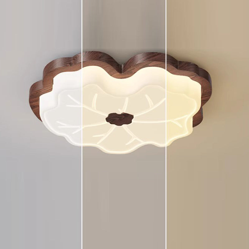 Contemporary Creative Lotus Leaf Wood PE LED Flush Mount Ceiling Light For Bedroom