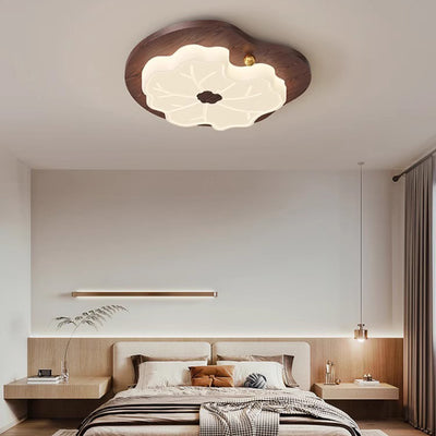 Contemporary Creative Lotus Leaf Wood PE LED Flush Mount Ceiling Light For Bedroom