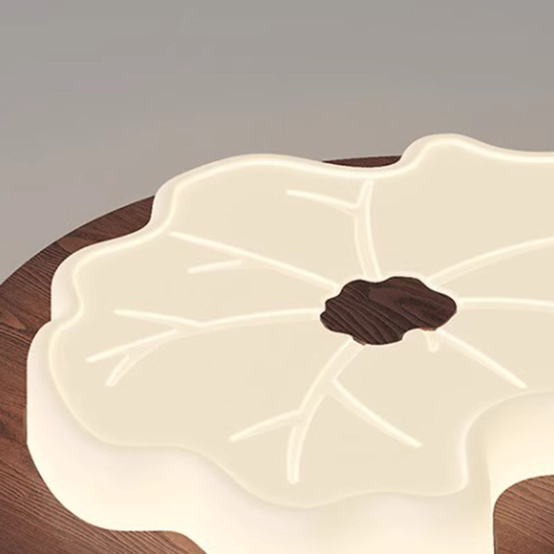 Contemporary Creative Lotus Leaf Wood PE LED Flush Mount Ceiling Light For Bedroom