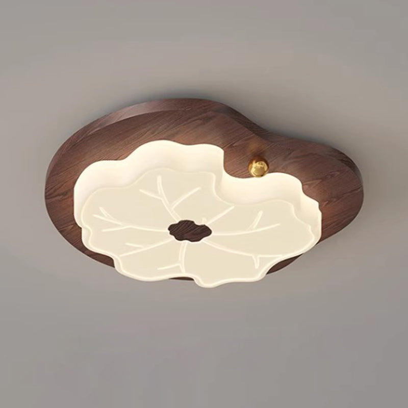 Contemporary Creative Lotus Leaf Wood PE LED Flush Mount Ceiling Light For Bedroom