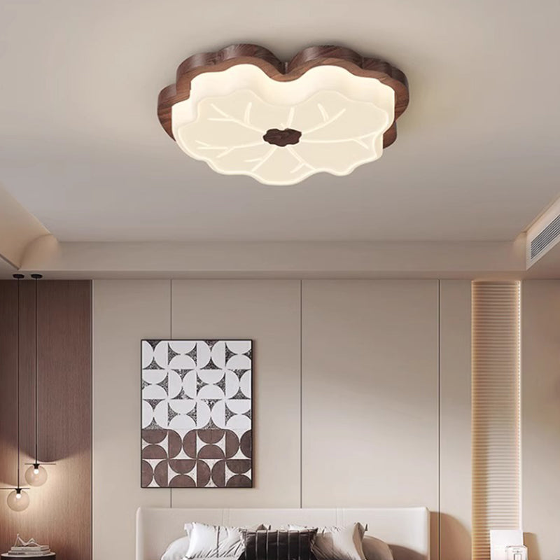 Contemporary Creative Lotus Leaf Wood PE LED Flush Mount Ceiling Light For Bedroom