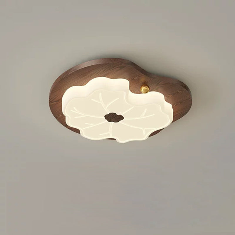 Contemporary Creative Lotus Leaf Wood PE LED Flush Mount Ceiling Light For Bedroom