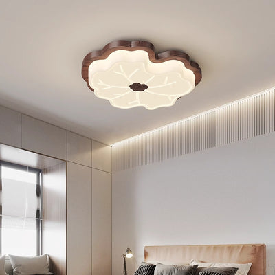 Contemporary Creative Lotus Leaf Wood PE LED Flush Mount Ceiling Light For Bedroom