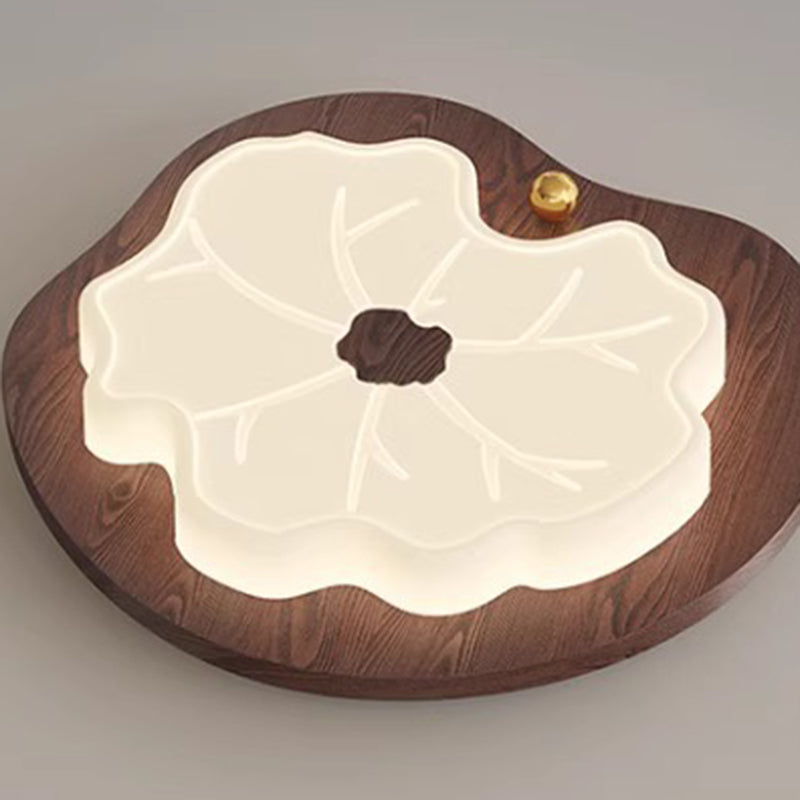 Contemporary Creative Lotus Leaf Wood PE LED Flush Mount Ceiling Light For Bedroom