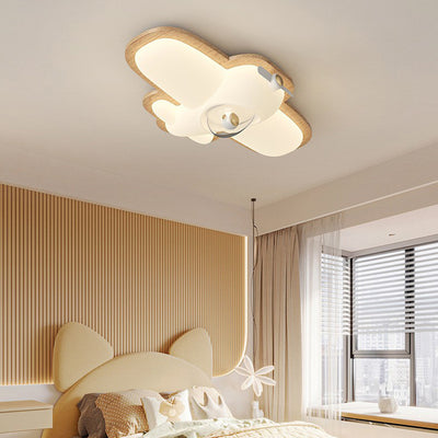 Contemporary Creative Airplane Wood PE LED Flush Mount Ceiling Light For Bedroom