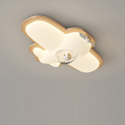 Contemporary Creative Airplane Wood PE LED Flush Mount Ceiling Light For Bedroom