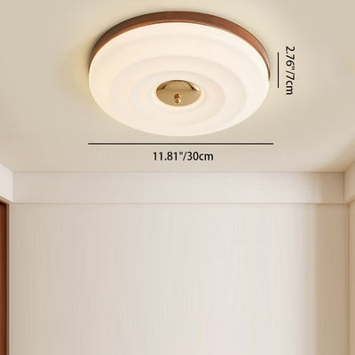 Contemporary Nordic Cream Round Iron Wood Acrylic LED Flush Mount Ceiling Light For Bedroom