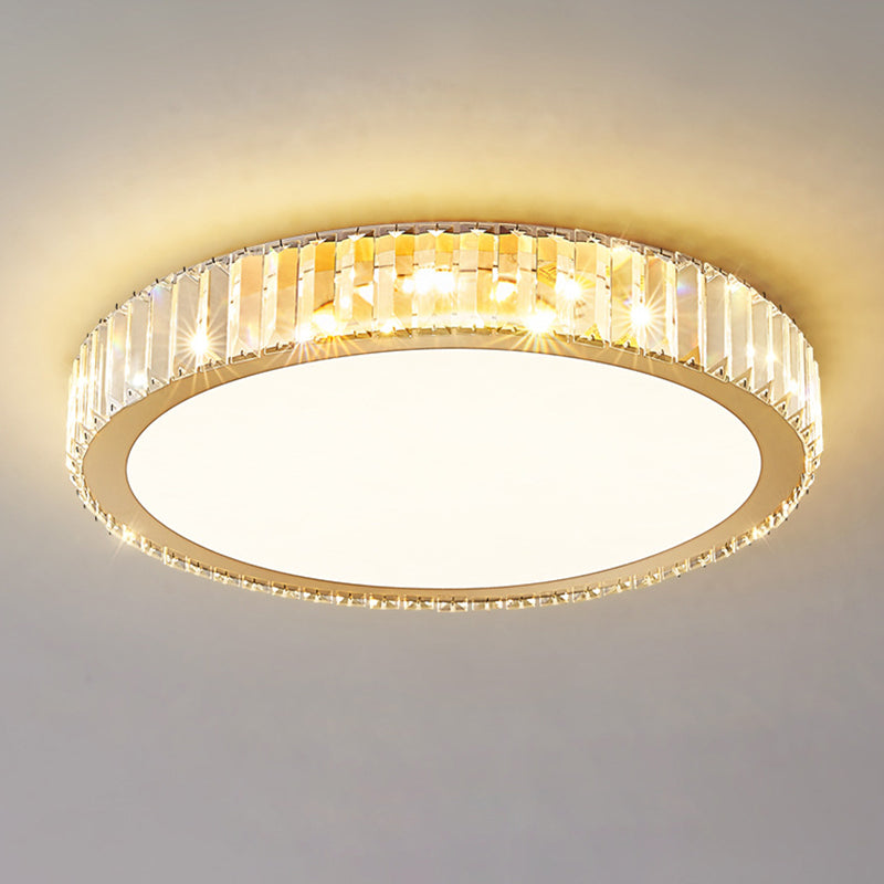 Modern Luxury Round Crystal Stainless Steel LED Flush Mount Ceiling Light For Bedroom