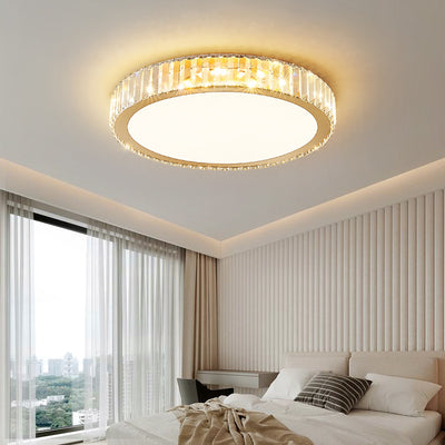 Modern Luxury Round Crystal Stainless Steel LED Flush Mount Ceiling Light For Bedroom