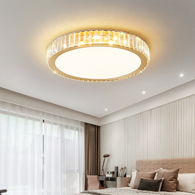 Modern Luxury Round Crystal Stainless Steel LED Flush Mount Ceiling Light For Bedroom