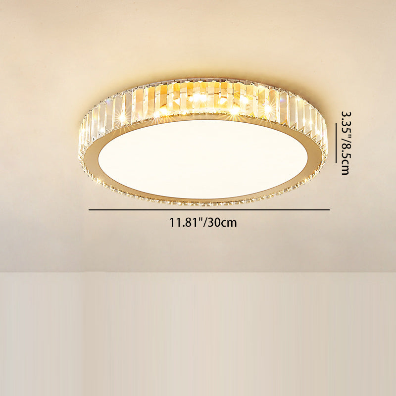 Modern Luxury Round Crystal Stainless Steel LED Flush Mount Ceiling Light For Bedroom