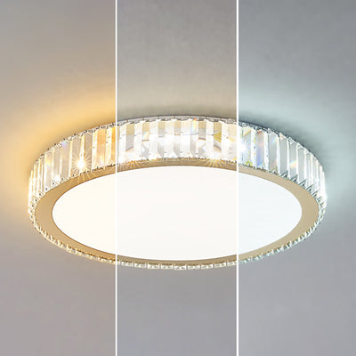 Modern Luxury Round Crystal Stainless Steel LED Flush Mount Ceiling Light For Bedroom