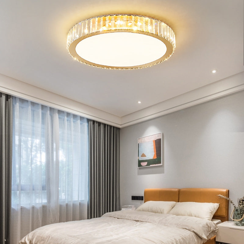 Modern Luxury Round Crystal Stainless Steel LED Flush Mount Ceiling Light For Bedroom