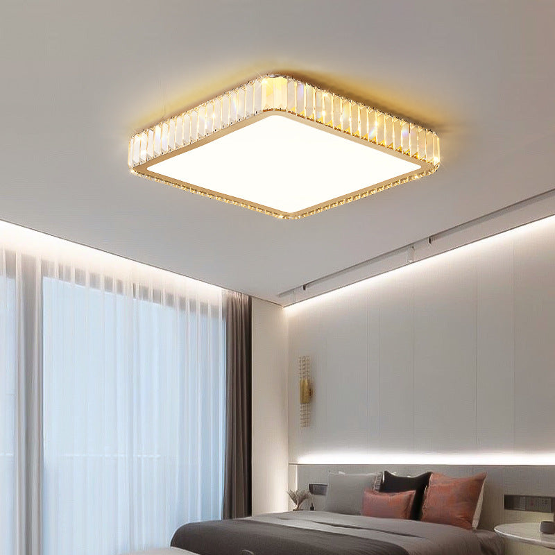 Modern Luxury Square Flower Crystal Stainless Steel LED Flush Mount Ceiling Light For Bedroom