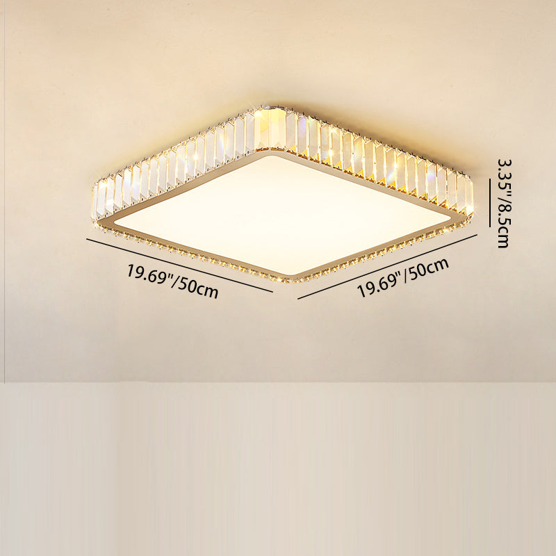 Modern Luxury Square Flower Crystal Stainless Steel LED Flush Mount Ceiling Light For Bedroom