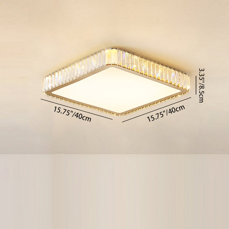 Modern Luxury Square Flower Crystal Stainless Steel LED Flush Mount Ceiling Light For Bedroom