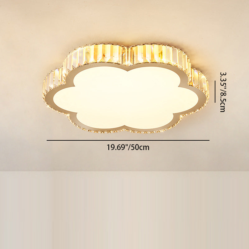 Modern Luxury Square Flower Crystal Stainless Steel LED Flush Mount Ceiling Light For Bedroom