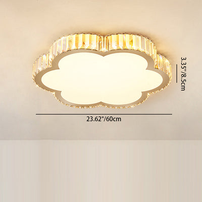 Modern Luxury Square Flower Crystal Stainless Steel LED Flush Mount Ceiling Light For Bedroom