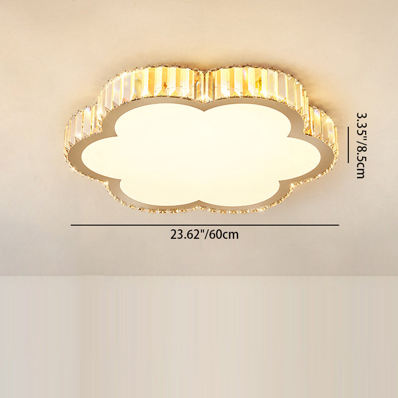 Modern Luxury Square Flower Crystal Stainless Steel LED Flush Mount Ceiling Light For Bedroom